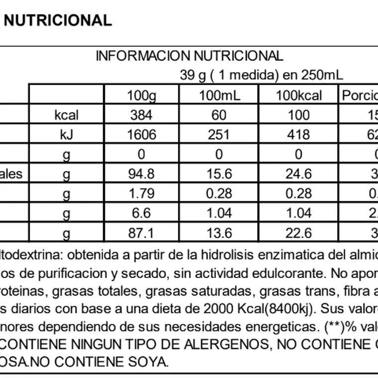 SUPLEMENTO NUTRICIONAL MODULO CALÓRICO 500g 2