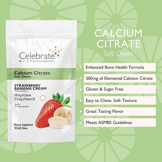 CELEBRATE CALCIUM CITRATE + VITD 90 Masticables Frutilla Plátano