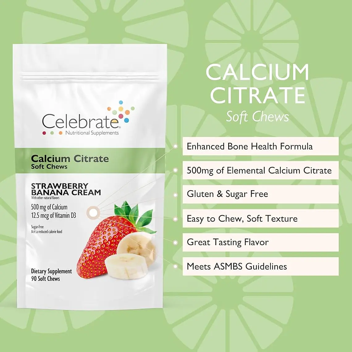 CALCIO MASTICABLE CITRATE + VITD 90 FRUTILLA PLÁTANO 2