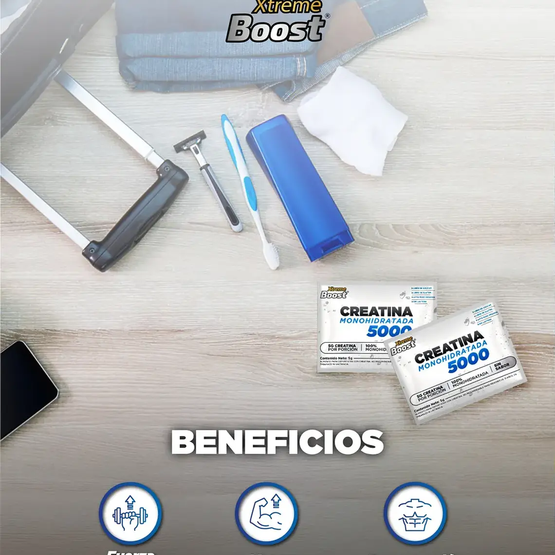 CREATINA MONOHIDRATADA XTREME BOOST SACHETS 5gr SIN SABOR 3