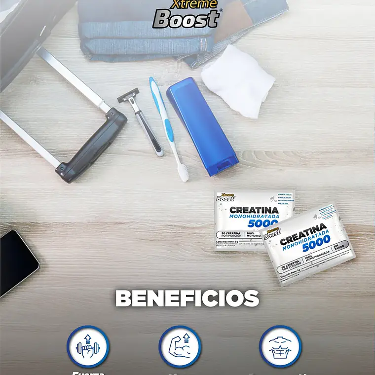 CREATINA MONOHIDRATADA XTREME BOOST SACHETS 5gr SIN SABOR 3