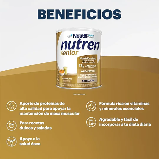 COMPLEMENTO ALIMENTARIO NUTREN® SENIOR SABOR NEUTRO SIN LACTOSA 740 GRS.