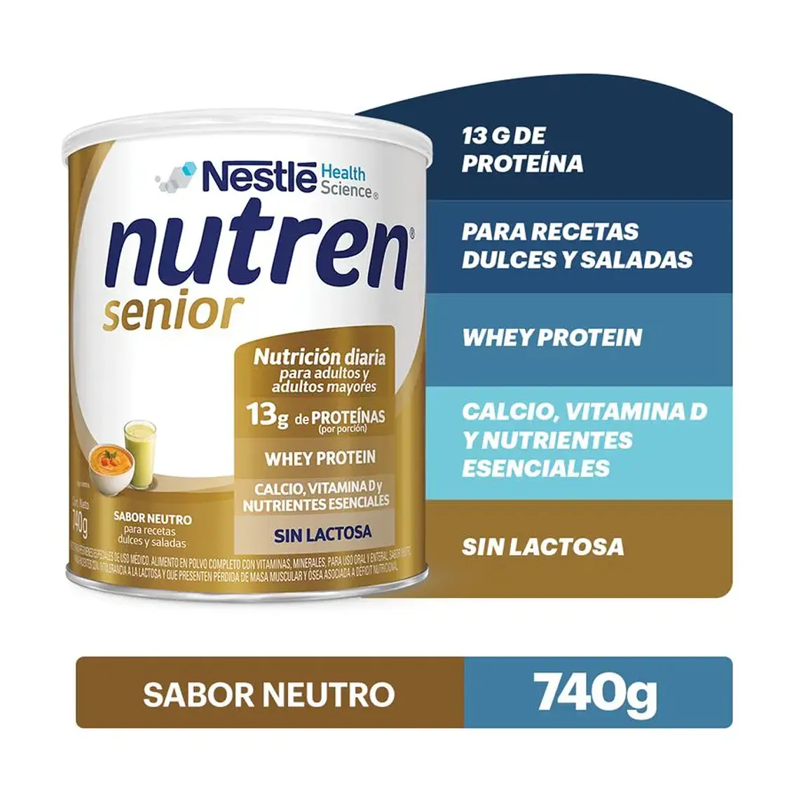 COMPLEMENTO ALIMENTARIO NUTREN® SENIOR SABOR NEUTRO SIN LACTOSA 740 GRS. 3
