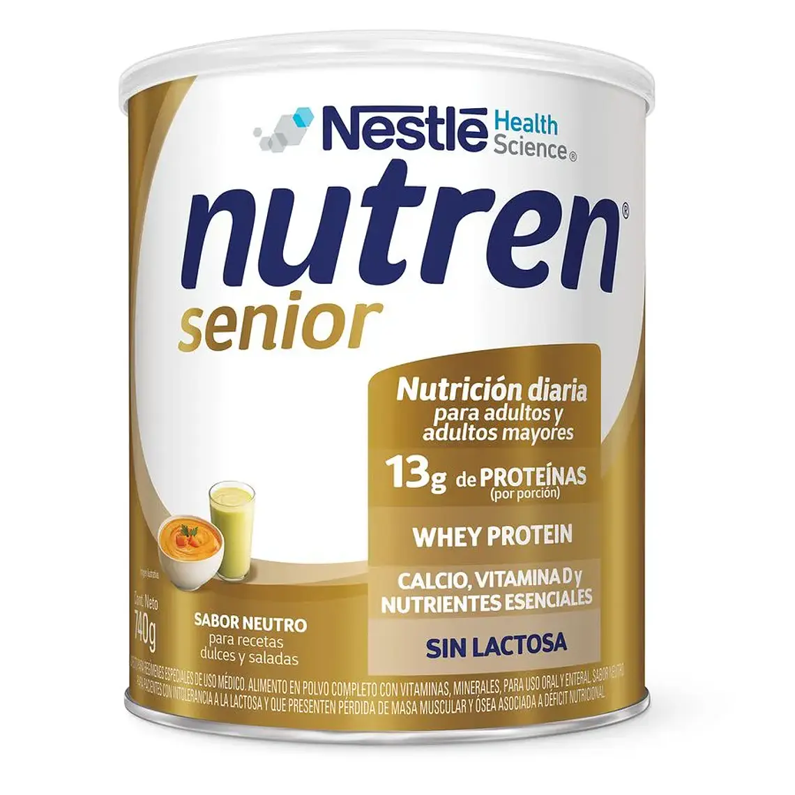 COMPLEMENTO ALIMENTARIO NUTREN® SENIOR SABOR NEUTRO SIN LACTOSA 740 GRS. 1