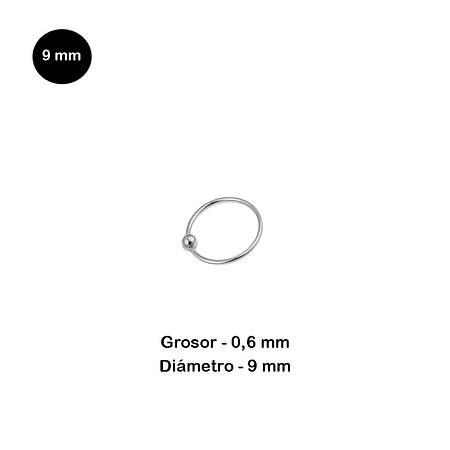 Aro Nariz con bola de plata, Diámetro 9mm, Grosor 0,6mm