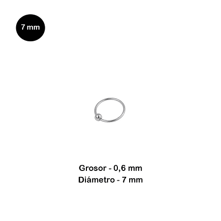 Aro Nariz con bola de plata, Diámetro 7mm, Grosor 0,6mm