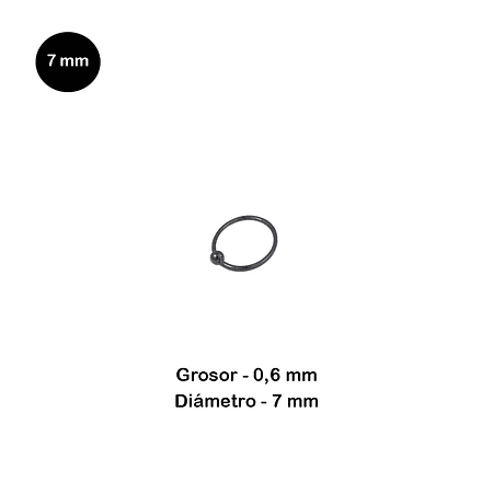 Aro Nariz con bola de plata negro, Diámetro 7mm, Grosor 0,6mm