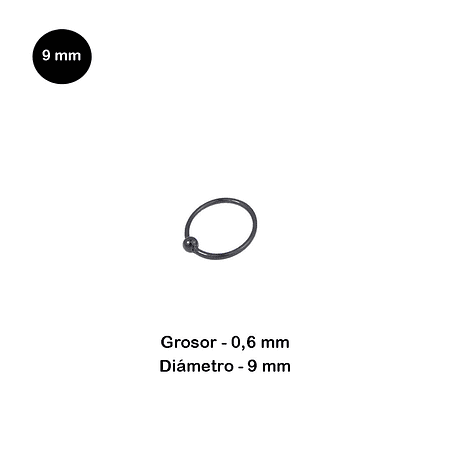 Aro Nariz con bola de plata negro, Diámetro 9mm, Grosor 0,6mm