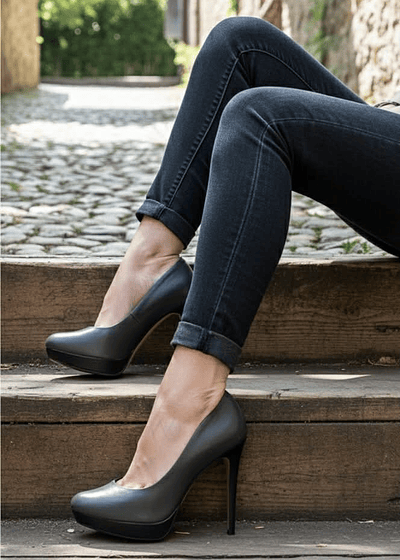 Zapato Gris Cuero Via Uno Segunda Mano 