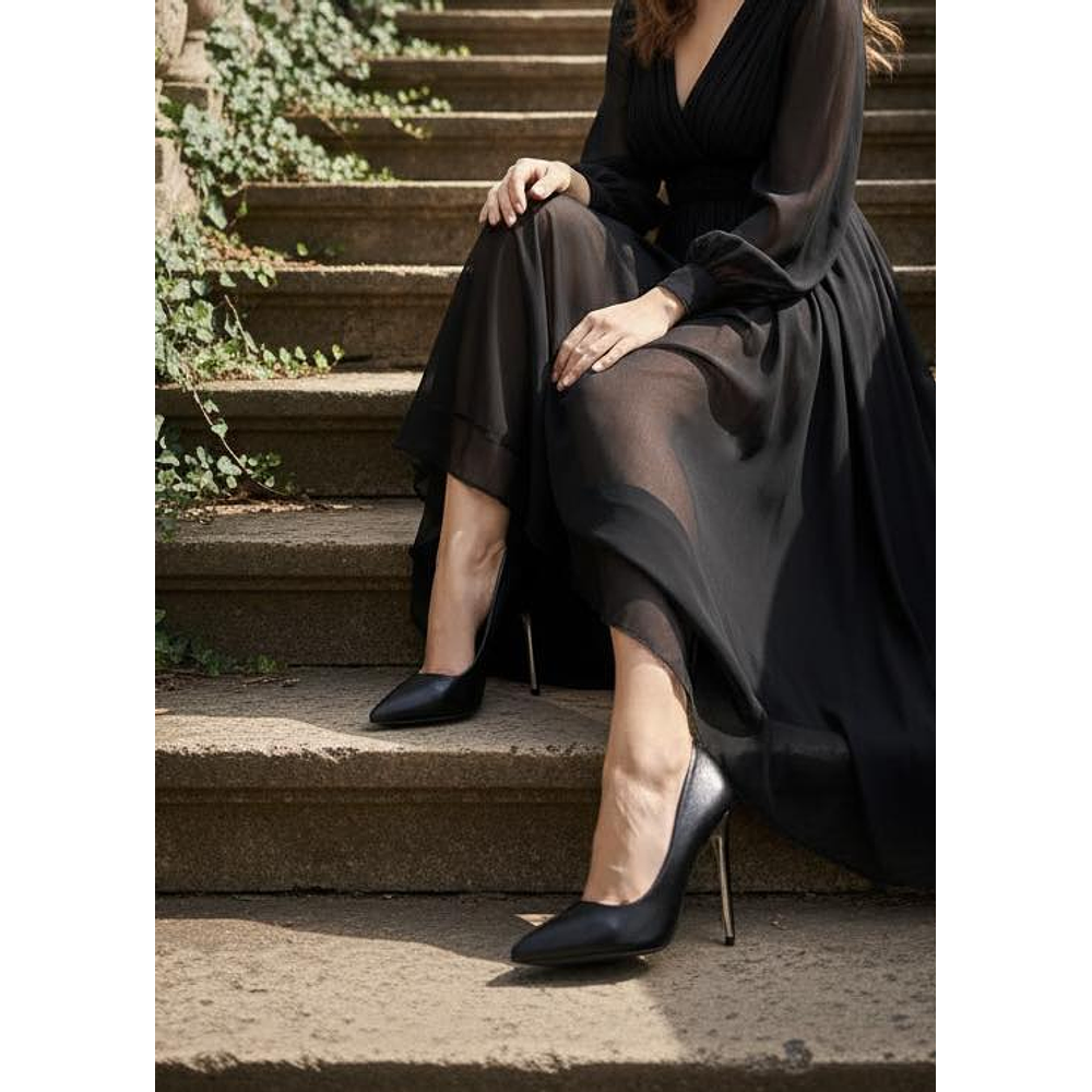 Zapato Negro Ligero Brillo Tacon 11 Cm