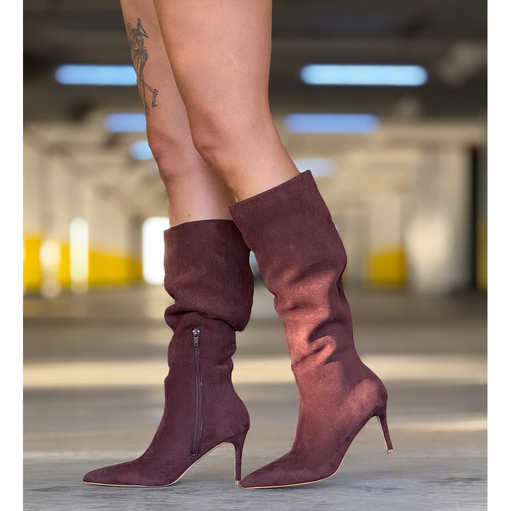 Botas Taco Aguja microfibra Marron