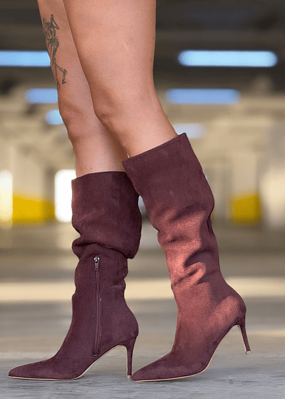 Botas Taco Aguja microfibra Marron