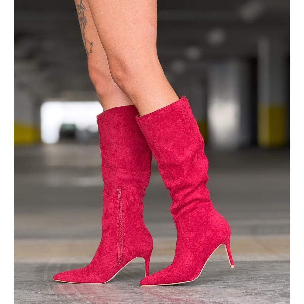 Botas Taco Aguja microfibra Rojo