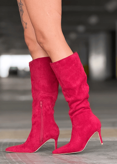 Botas Taco Aguja microfibra Rojo