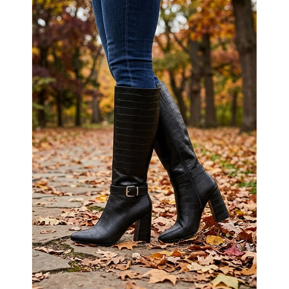 Botas Negras Tacon Ancho