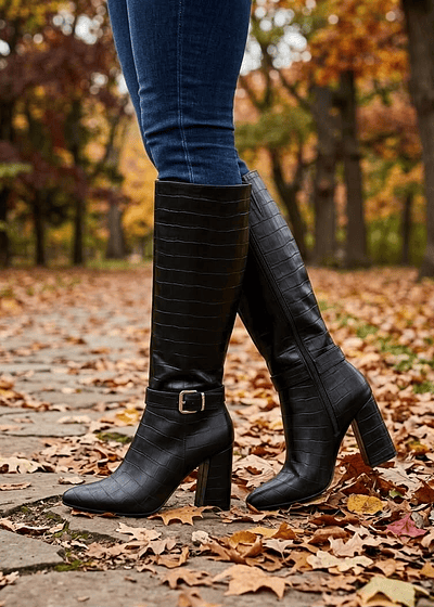 Botas Negras Tacon Ancho