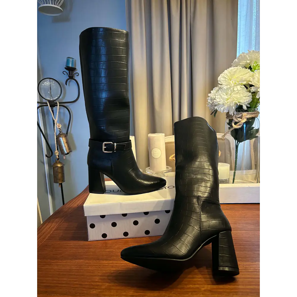 Botas Negras Tacon Ancho
