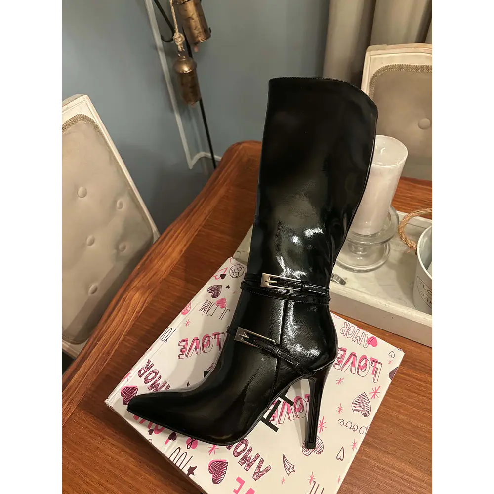 Botas Charol Tacon Aguja Negra