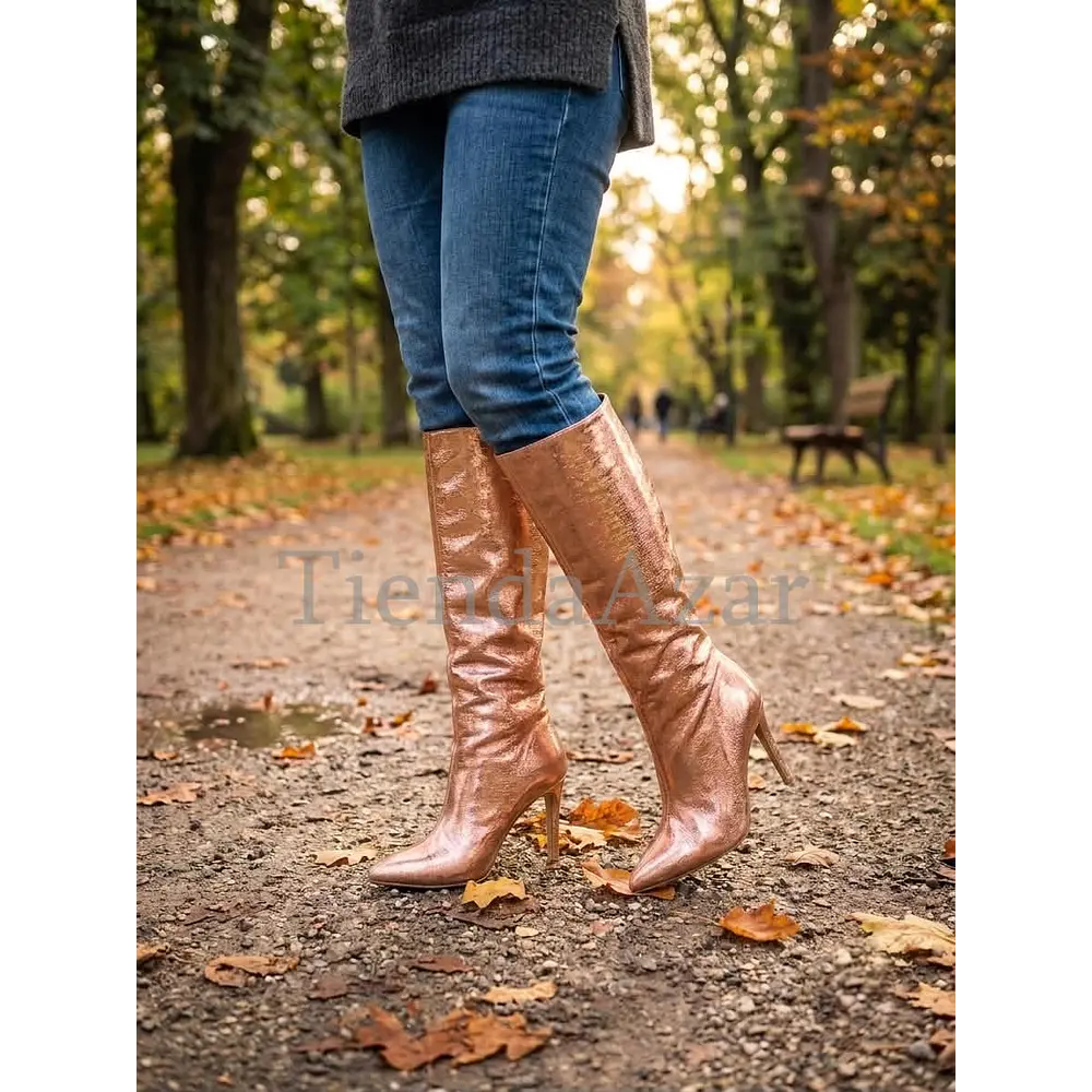 Botas Taco Aguja Champagne