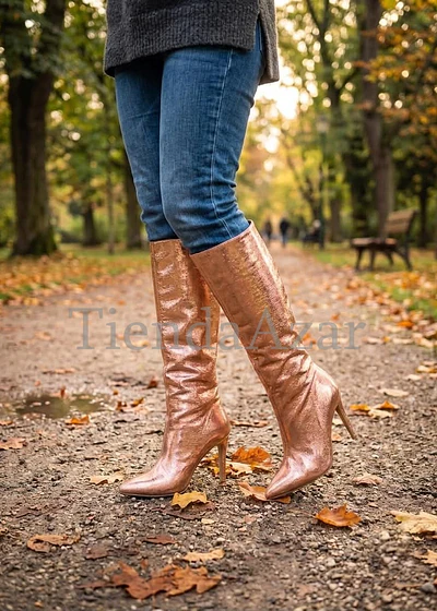 Botas Taco Aguja Champagne