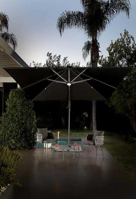 Quitasol Terraza 3x3 metros con luces Led y base incluida - Oslo