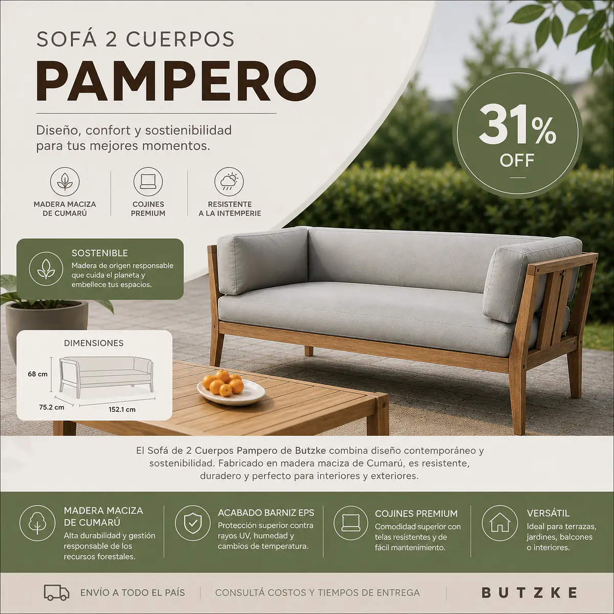 Sofa de 2 cuerpos Pampero