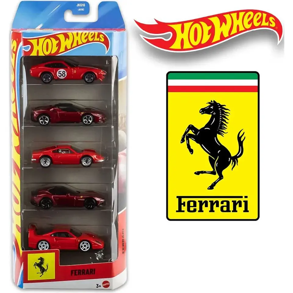 Hot Wheels - Pack 5 Autos Ferrari - Escala 1:64 Coleccionable 1