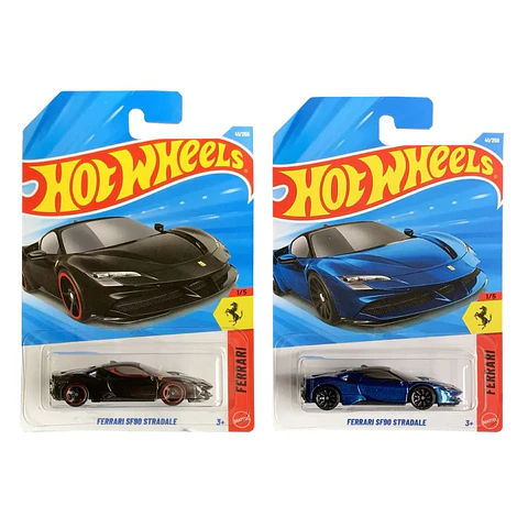 Pack Oferta 2 Hot Wheels - Ferrari SF90 Stradale - Ferrari 1/5 - Negro y Azul - Escala 1:64