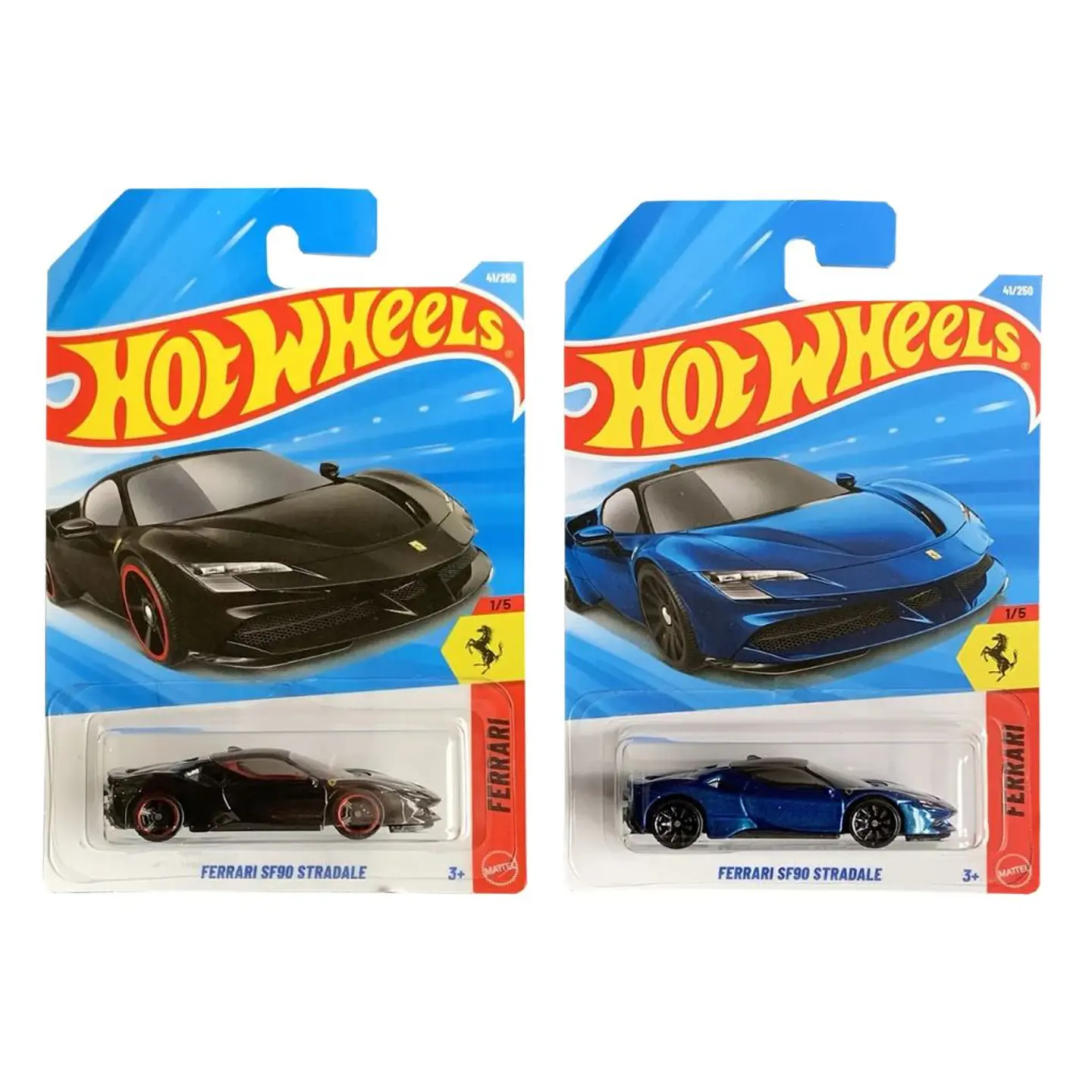 Pack Oferta 2 Hot Wheels - Ferrari SF90 Stradale - Ferrari 1/5 - Negro y Azul - Escala 1:64 1
