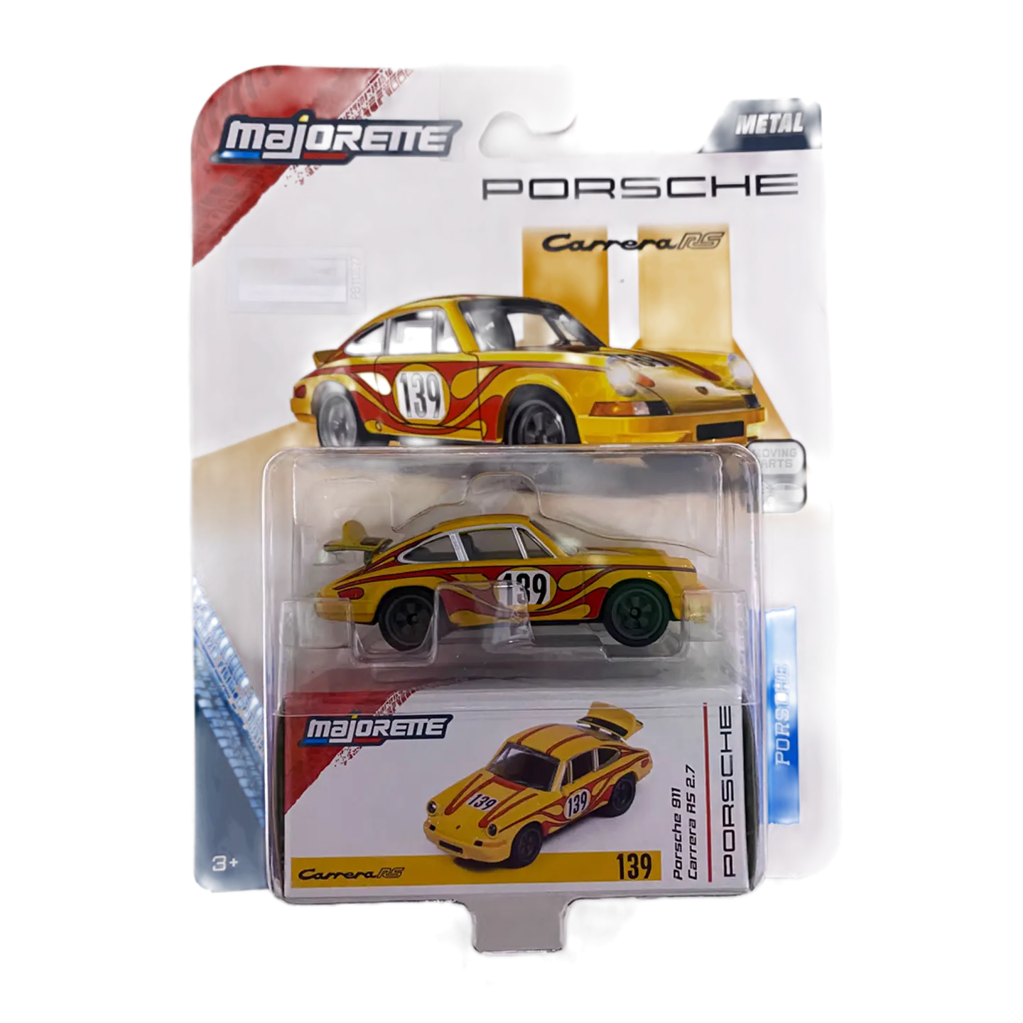 Majorette - Porsche 911 Carrera RS 2.7 Amarillo - Metal Premium Deluxe Cars- Escala 1:64 1