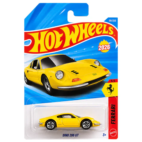 Hot Wheels - Dino 206 GT - Ferrari 5/5 - Amarillo Escala 1:64 2026