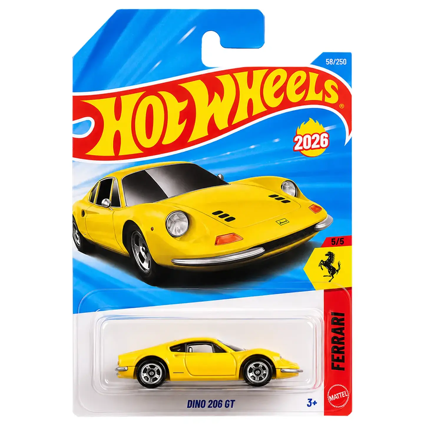 Hot Wheels - Dino 206 GT - Ferrari 5/5 - Amarillo Escala 1:64 2026 1