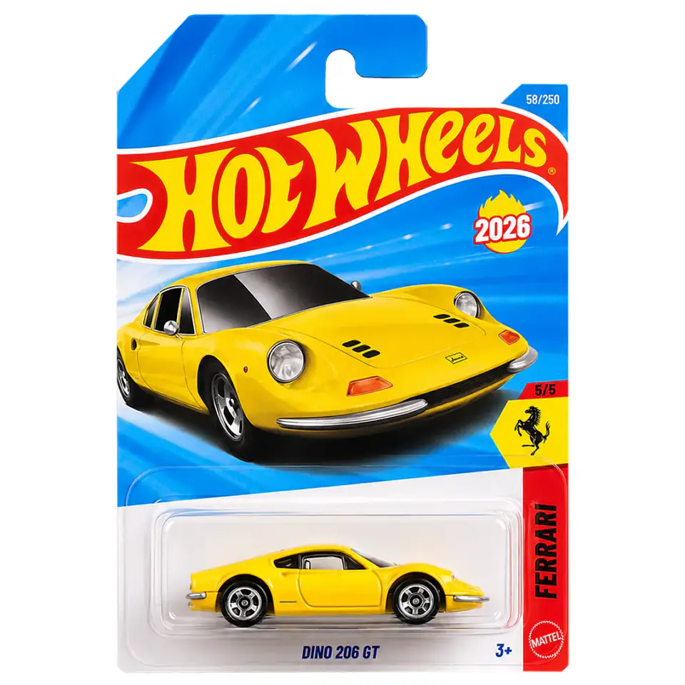 Hot Wheels - Dino 206 GT - Ferrari 5/5 - Amarillo Escala 1:64 2026 1