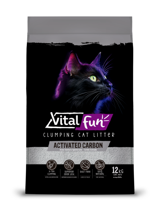 Vitalfun Clumping Cat Litter CARBÓN ACTIVADO 12KG 1