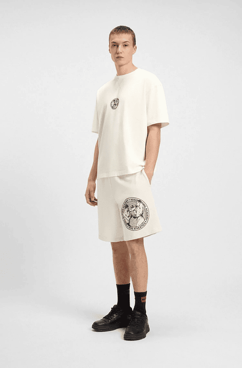 CAMISETA DE PUNTO DE ALGODÓN CON ILUSTRACIÓN DE BOXEO PLAYERA OVERSIZE FIT HOMBRE