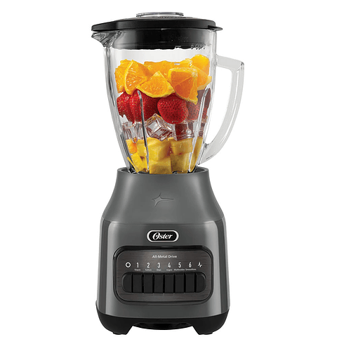 Oster® Licuadora, 6 velocidades más Pulso, Vaso de Vidrio, 1.5 Lt, 800 W, Gris