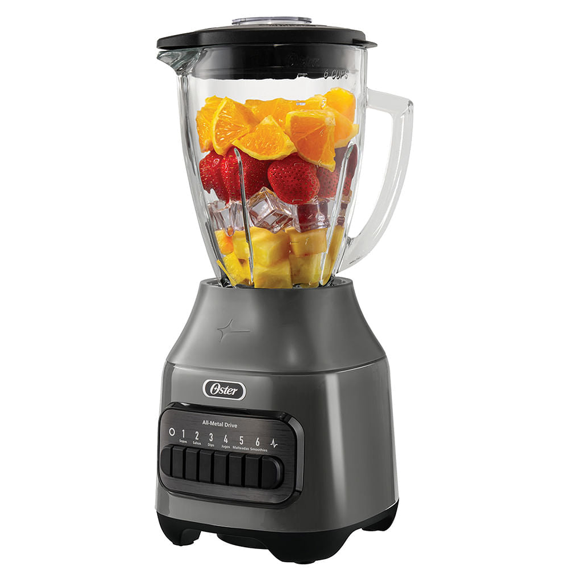 Oster® Licuadora, 6 velocidades más Pulso, Vaso de Vidrio, 1.5 Lt, 800 W, Gris 2