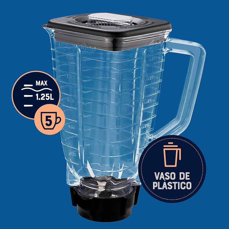 Oster® Licuadora, con Control de Perilla, 2 Velocidades más Pulso, con Vaso de Plástico, 800 W 4