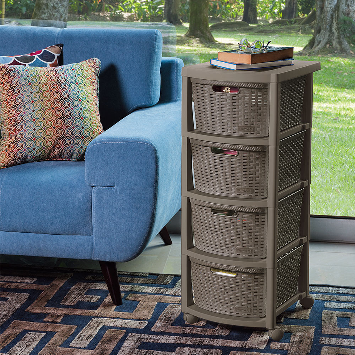 Cajonero Apariencia Rattan 4 Gavetas Altas 3