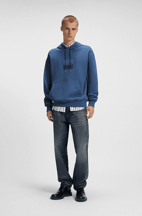 SUDADERA CON CAPUCHA RELAXED FIT DE FELPA DE ALGODÓN CON LOGO EN DOS PARTES SUDADERA RELAXED FIT HOMBRE