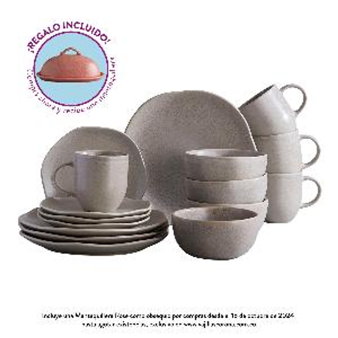 Vajilla Corona Concreto 4 Puestos 16 Piezas + 1 Mantequillera Rosé 2