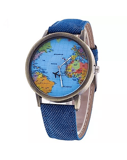 Reloj mundo Viajera azul.  +56933233889