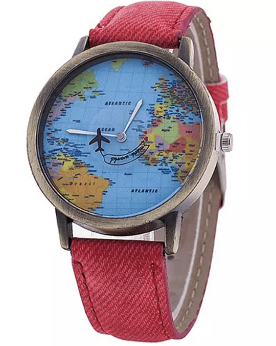 Reloj mundo Viajera rojo.  +56933233889