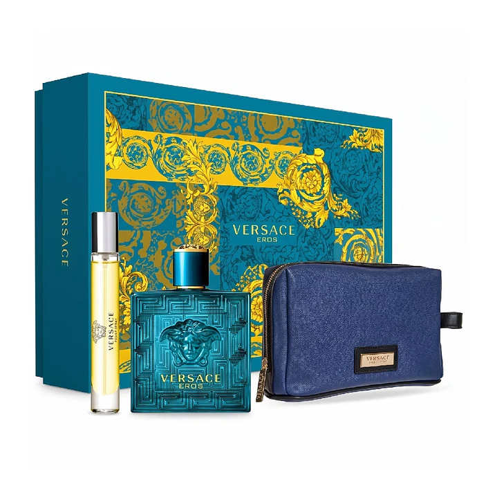 Set Perfume Versace Eros EDT 100 ml + 10 ml + Bolso Hombre 1