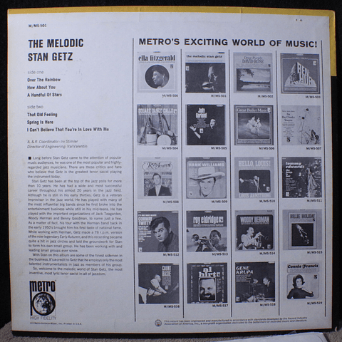 Stan Getz ‎– The Melodic Stan Getz (orig USA '65 MONO)