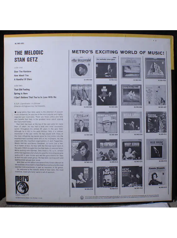 Stan Getz ‎– The Melodic Stan Getz (orig USA '65 MONO)