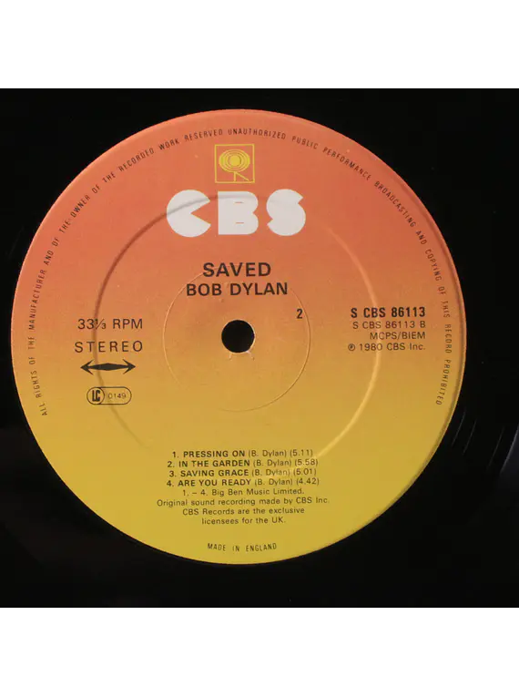 Bob Dylan ‎– Saved (Ed UK)