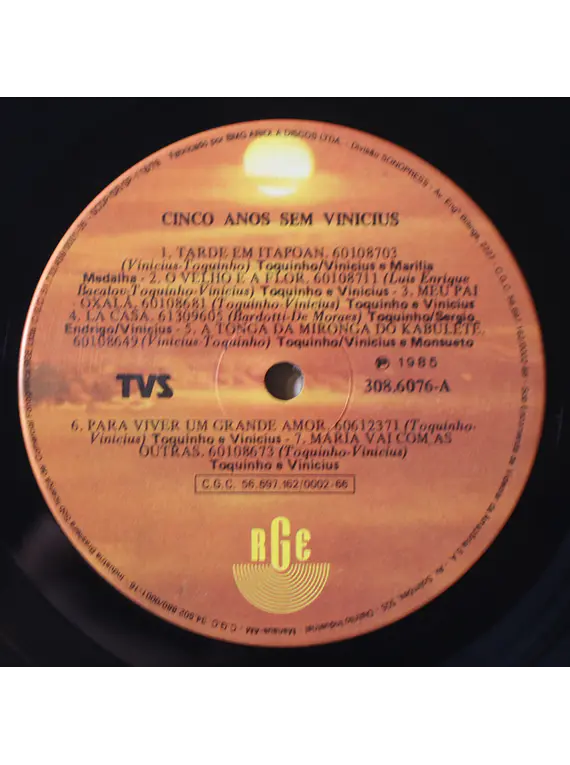 Toquinho & Vinicius De Moraes ‎– Cinco Anos Sem Vinicius