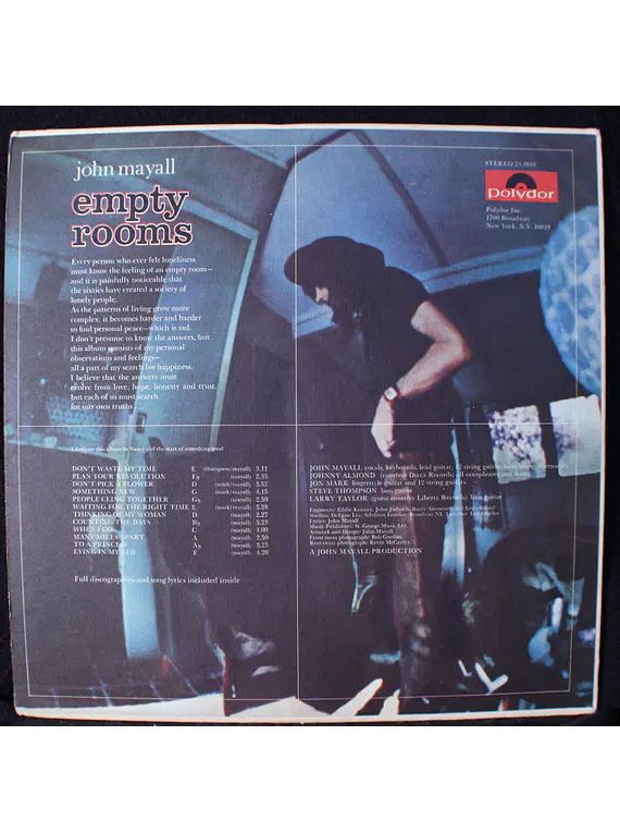 John Mayall ‎– Empty Rooms (1a Ed USA)
