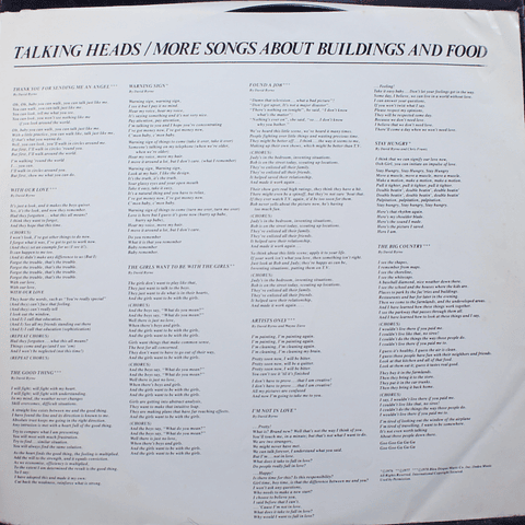 Talking Heads – More Songs About Buildings And Food (1a Ed USA)
